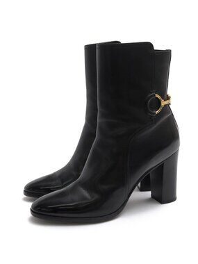 Celine Mid-Length Boots Shoes Leather Black Claude Mid Boots with Triomphe Spur